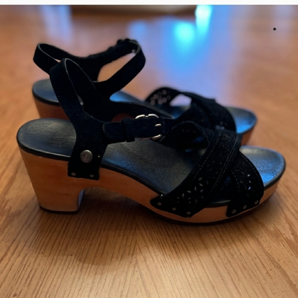 UGG Luella Black suede leather ankle strap clog sandals 9 NWT - Picture 4 of 10